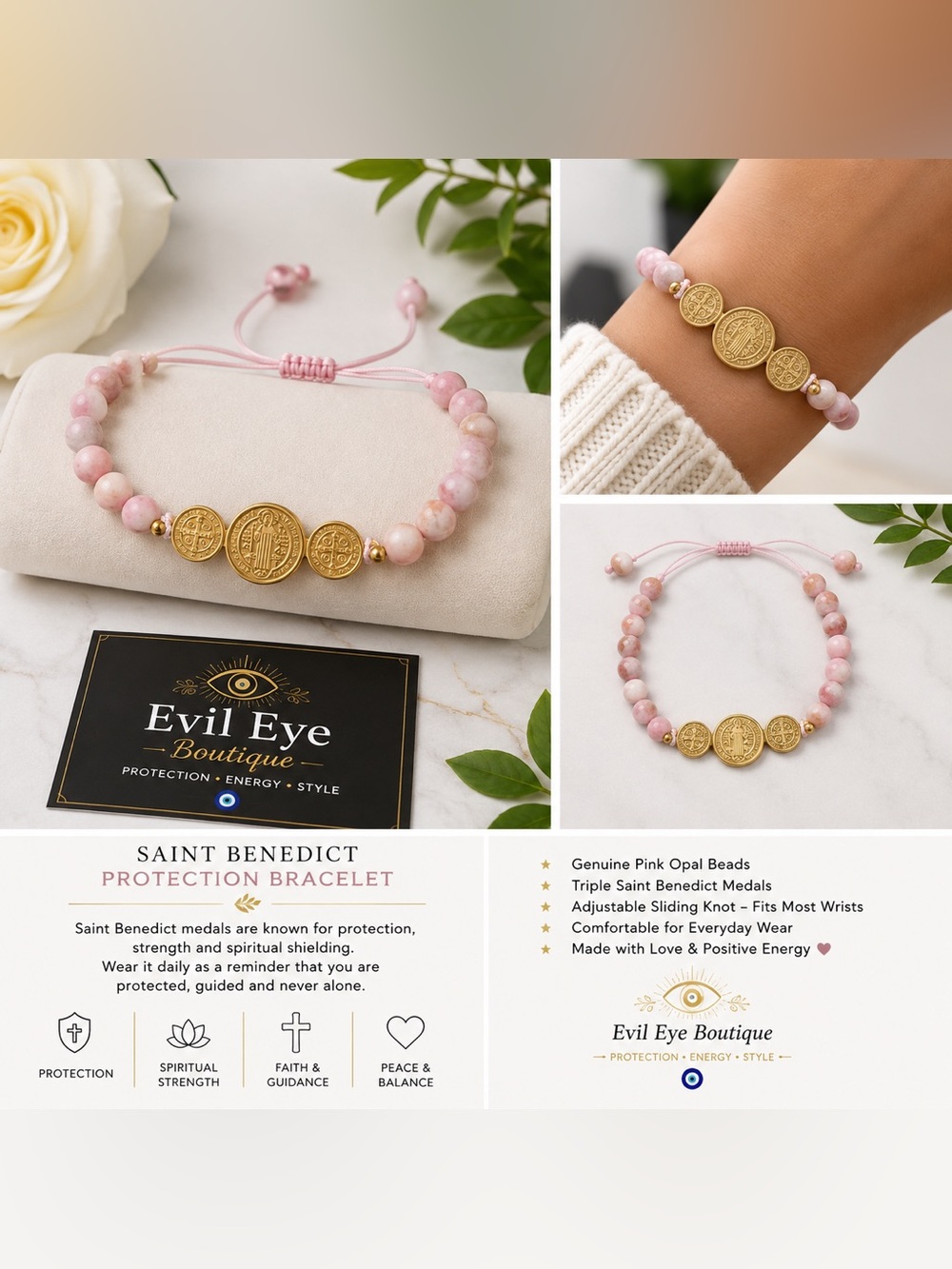 ✝️Saint Benedict Pink Opal Protection Bracelet